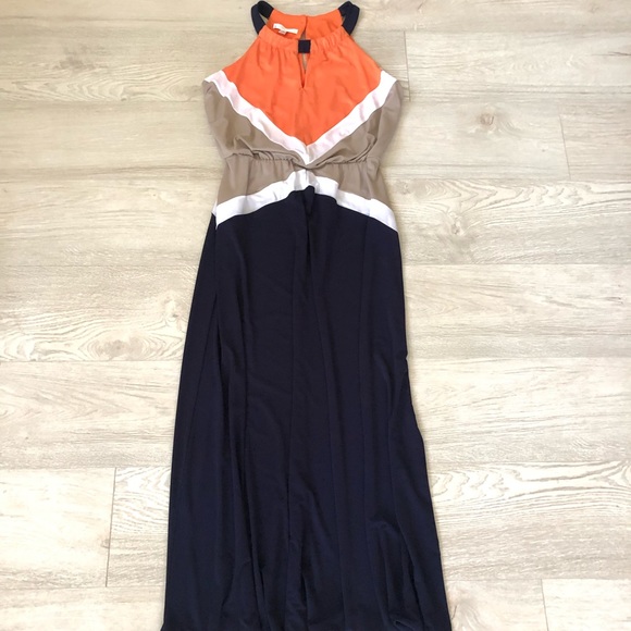 London Times Color-Block Keyhole Halter Maxi Dress - Picture 12 of 16